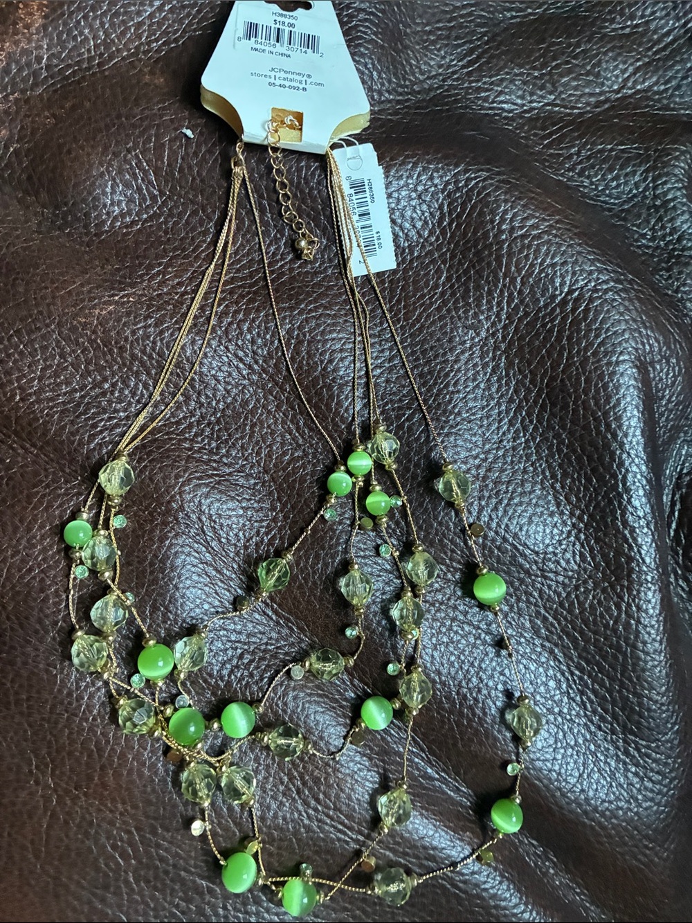 Mixit Gold-Tone Layered Necklace with Bright Lime and Pale Green Beads